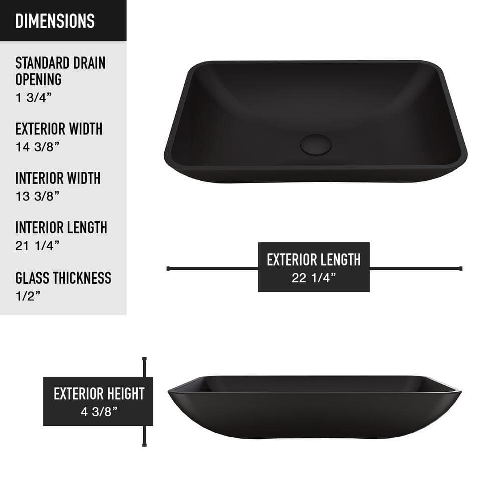 Matte Black Rectangular Glass Vessel Bathroom Sink