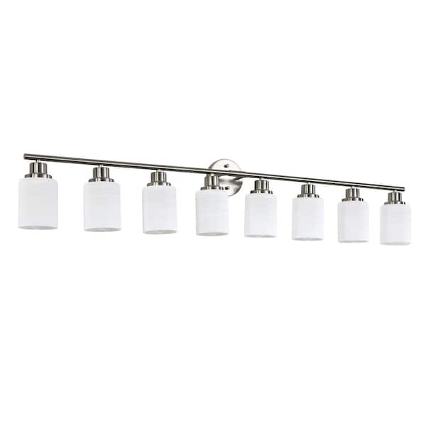 HKMGT 52 in. 8-Light Chrome Vanity Light with White Glass Shade