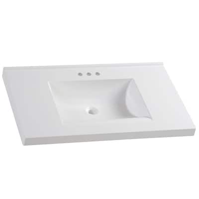 37 in. W x 22 in. D Cultured Marble Vanity Top in White with White Sink