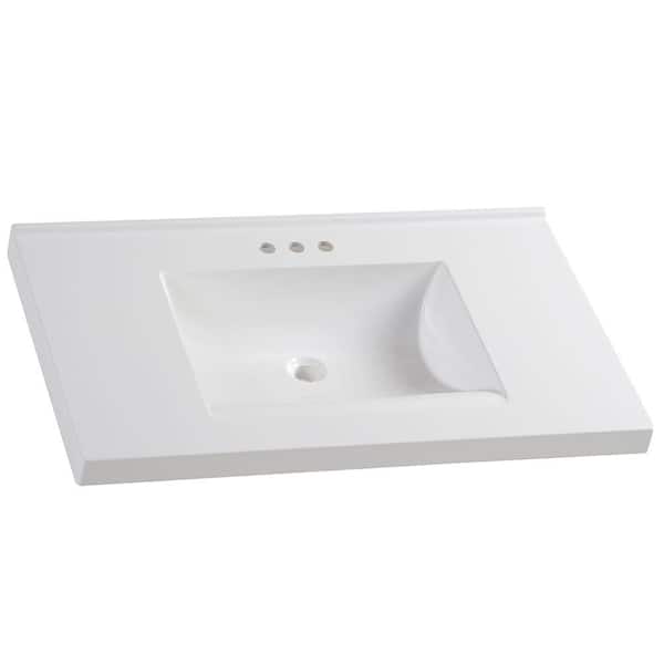 Glacier Bay 37 in. W x 22 in. D Cultured Marble White Rectangular Single Sink Vanity Top in White