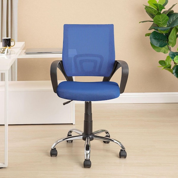 Mesh Cooling Back, Tilt Function Ergonomic Task Chair in Blue with Non-Adjustable Arms