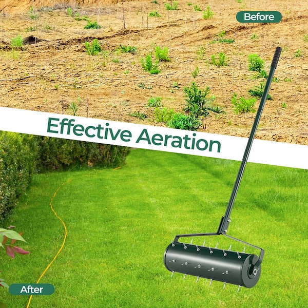 21 in. Manual Garden Rolling Lawn Aerator Filled with Sand or Stone