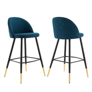 Cordial 40.5 in. Azure Low Back Wood Frame Bar Stool with Fabric Seat (Set of 2)