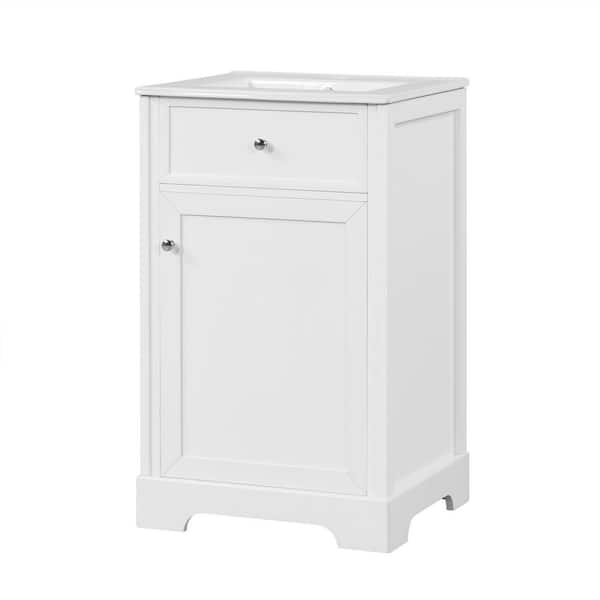 20 in. W x 18 in. D x 34 in. H Single Sink Freestanding White Bath Vanity with White Ceramic Top