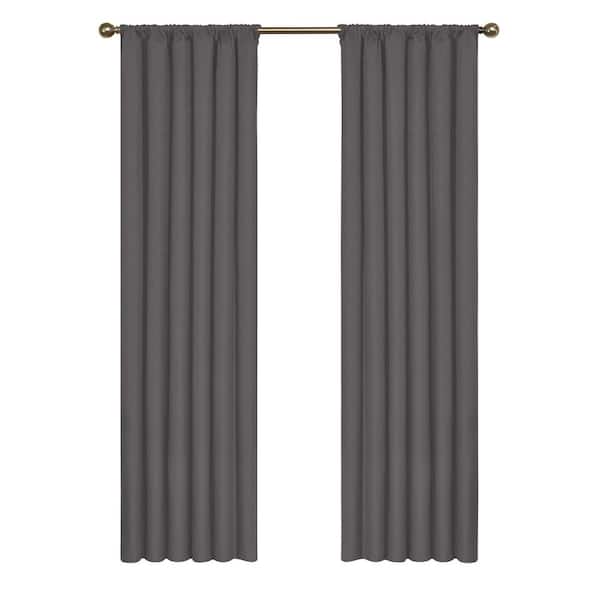 Eclipse Kendall Thermaback Charcoal Solid Polyester 42 in. W x 63 in. L Blackout Single Rod Pocket Curtain Panel