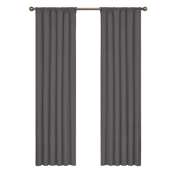 Eclipse Kendall Thermaback Charcoal Solid Polyester 42 in. W x 95 in. L Blackout Single Rod Pocket Curtain Panel