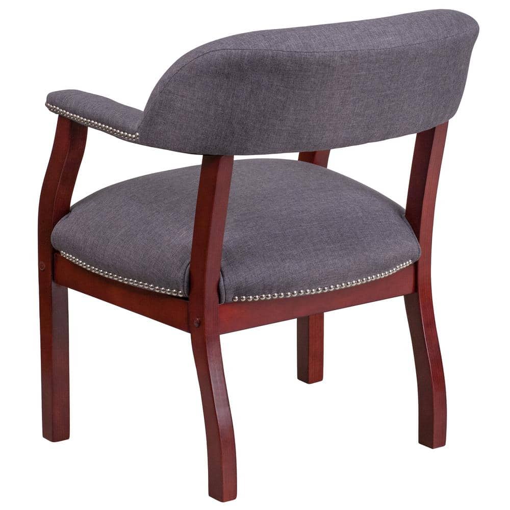 Elegant Gray Fabric Conference Chair with Silver Nailhead Trim