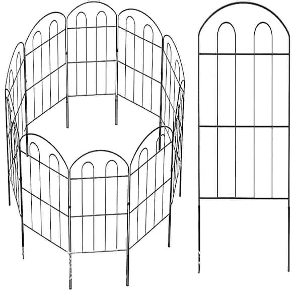 Wellco 24.4 in. W x 12.6 in. H Outdoor Black Rustproof Metal Garden Fence Chic Functional, 10-Panels