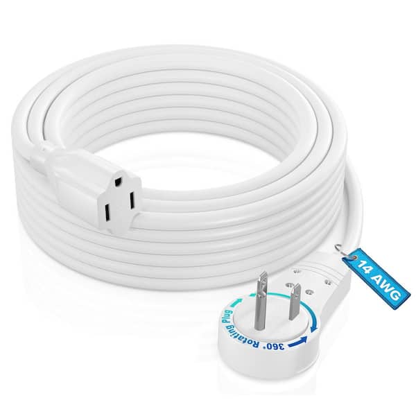 25 ft. 14/3 Medium/Heavy Duty Indoor Extension Cord with 360° Rotating Flat Plug, 15Amps, White