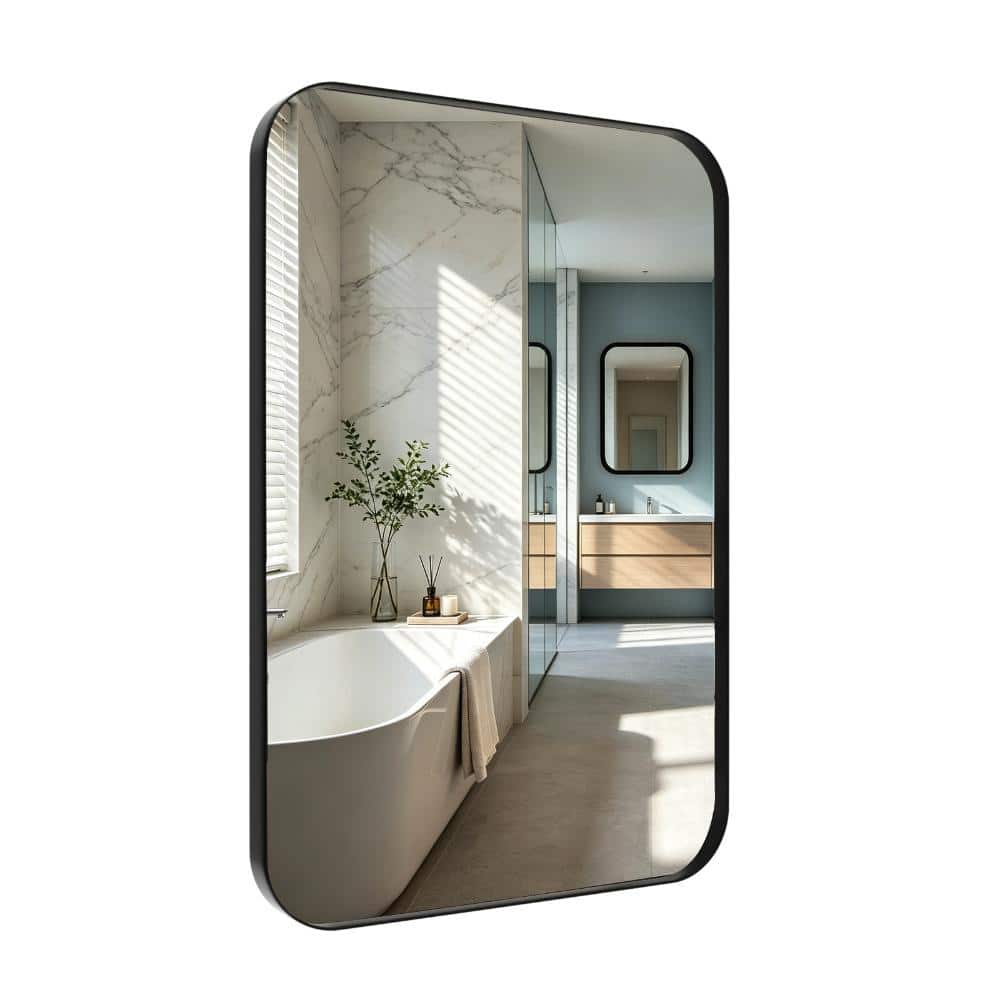 24 in. W x 36 in. H Modern Rectangle Stainless Steel Wall Mirror Bathroom Mirror Vanity Mirror in Matte Black price history on PriceWatchPro