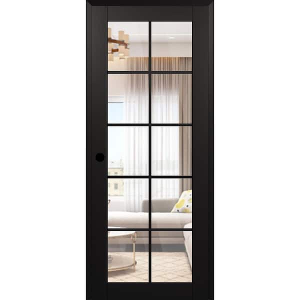 Vona 10 Lite DIY-Friendly 28 in. x 80 in. Right-Handed Clear Glass Black Matte Composite Single Prehung Interior Door