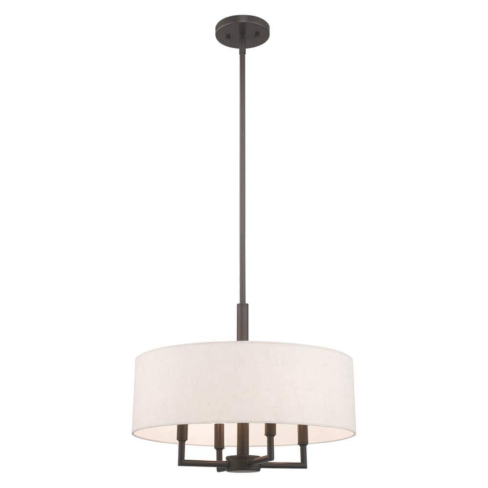 Mini Drum English Bronze Pendant with Oatmeal Fabric Shade