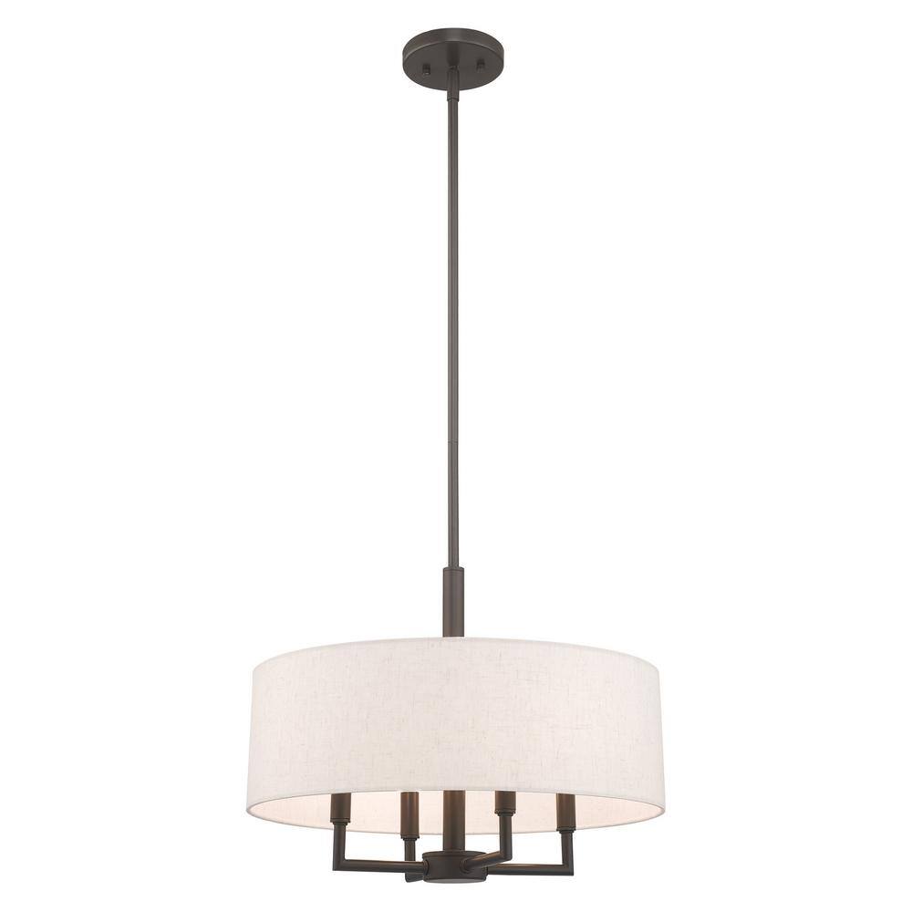 Mini Drum English Bronze Pendant with Oatmeal Fabric Shade