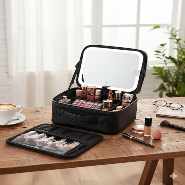 MAQuillAGE セット Lynzavix Black Makeup Toiletry Bag with LED Mirror, Travel