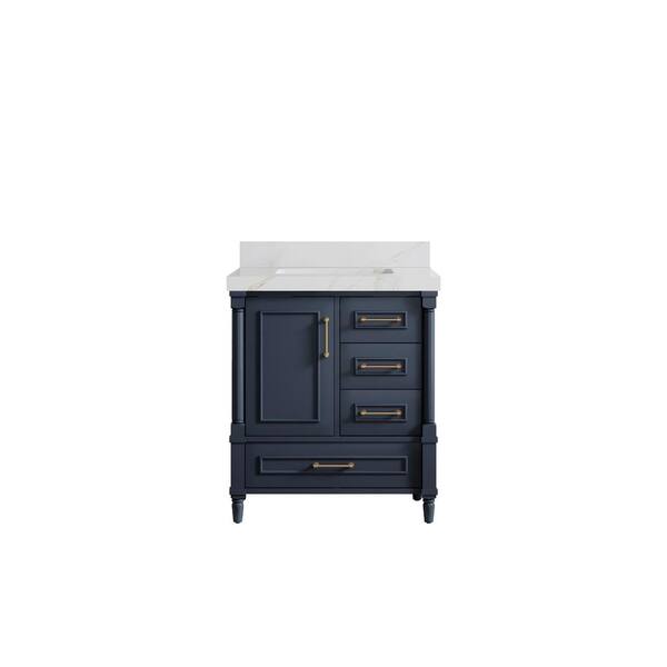 Willow Collections Hudson 30 in. W x 22 in. D x 36 in. H Single Sink Bath Vanity Center in Navy Blue with 2 in. Calacatta Sienna qt. Top