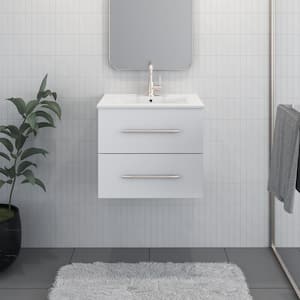 Napa 24 in. W x 18 in. D Wall Mounted Floating Bath Vanity in White with Ceramic Vanity Top in White with White Basin