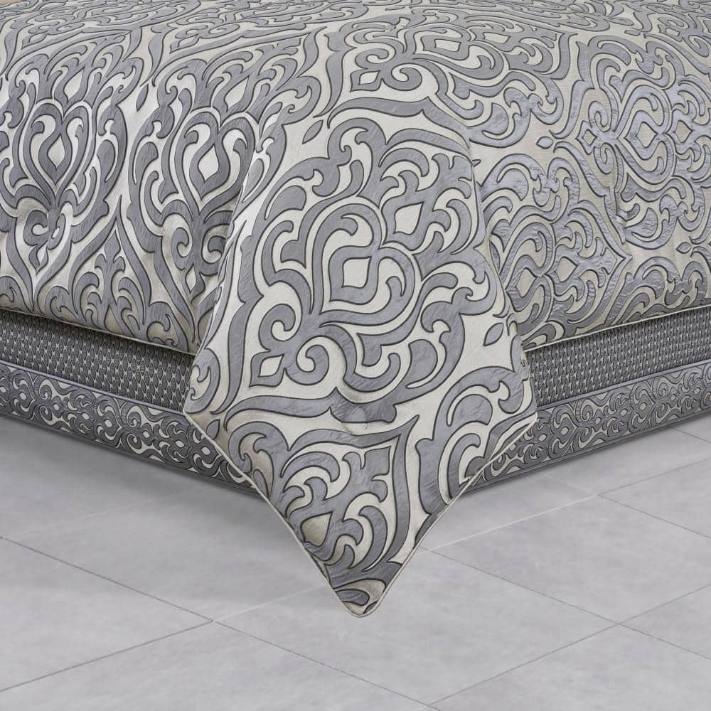 Gray Queen Hollywood Glam Comforter Set with Tucks