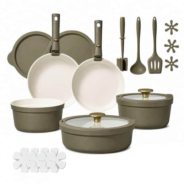 21-Piece Green Ceramic Cookware Set with Detachable Handles, Pots and Pans Set, Induction and Dishwasher Safe, Non-toxic