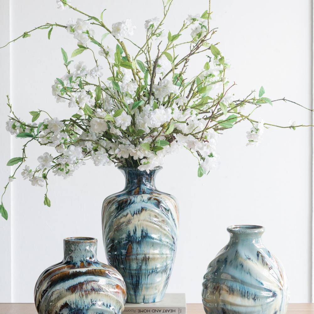 Myla Medium Ceramic Vase with Blue, Brown, and Ivory Reactive Glaze