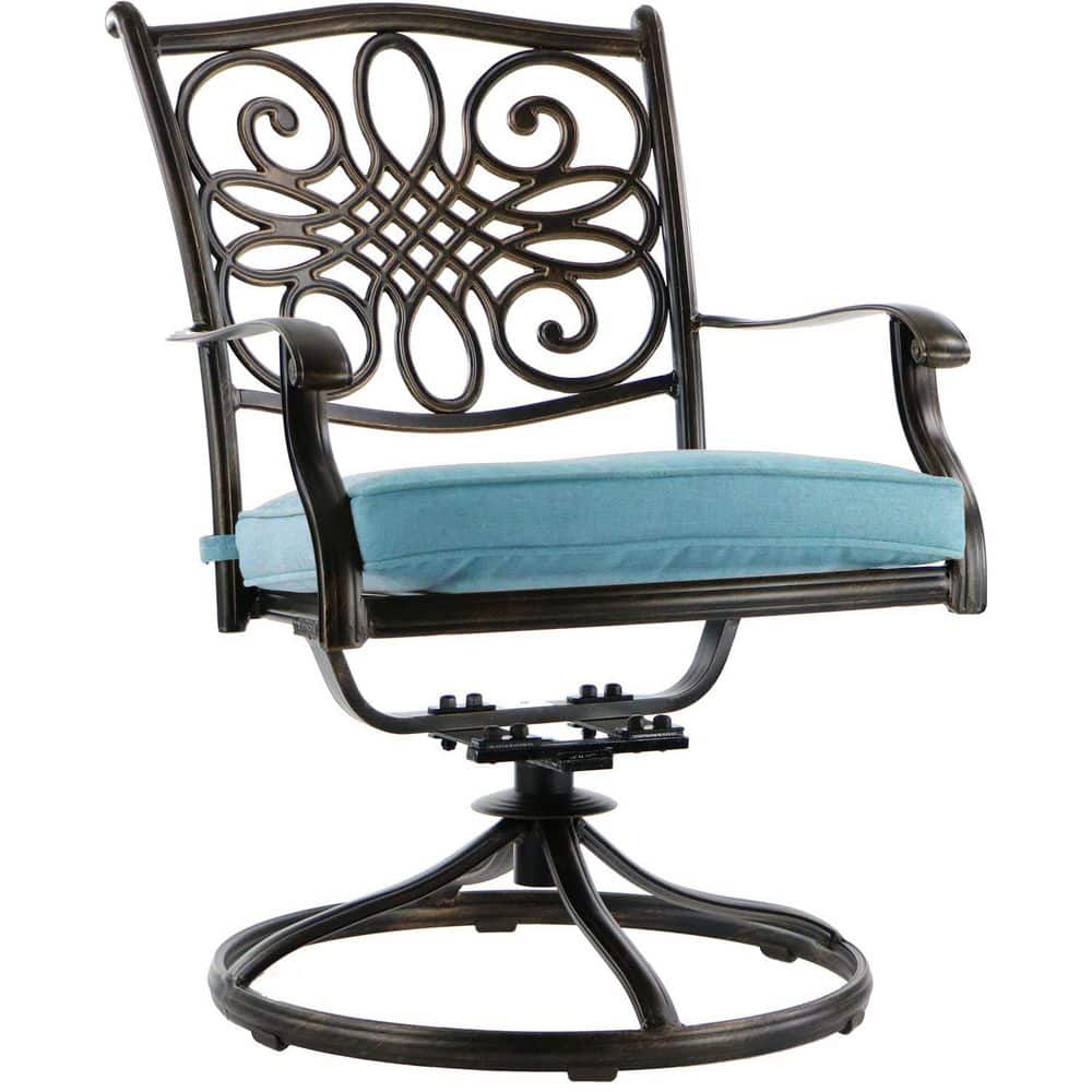 Hanover 5-Piece Blue Cushioned Aluminum Outdoor Dining Set with Swivel Chairs