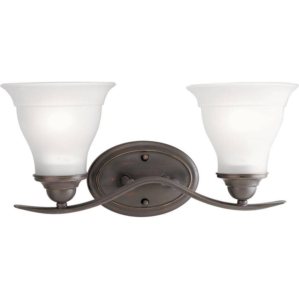 Trinity Collection Two-Light Antique Bronze Etched Glass Traditional Bath Vanity Light