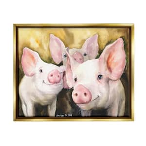 Baby Pigs Animal Yellow Watercolor Painting by George Dyachenko Floater Frame Animal Wall Art Print 21 in. x 17 in.