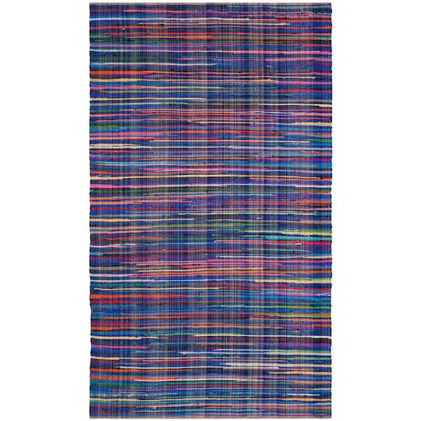 SAFAVIEH Rag Rug Blue/Multi 4 ft. x 6 ft. Distress Striped Area Rug ...