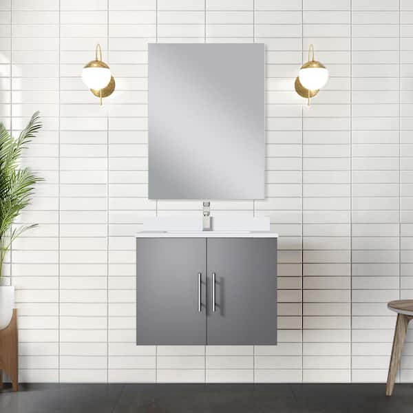Lexora Geneva 24 in. W x 22 in. D Single Bath Vanity Cabinet without Top in Dark Grey with Mirror Assembled
