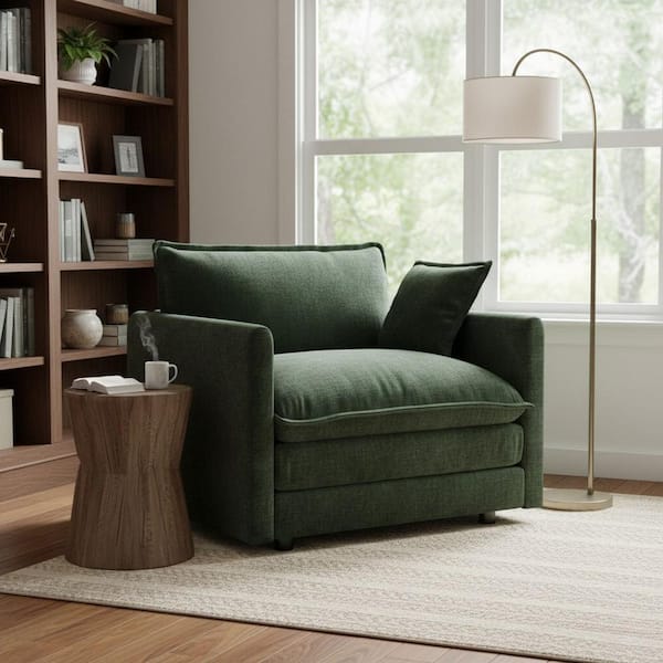 HEAT 41.4 in. Track Arm Chenille Single Seat Sectional Sofa with Deep Seat Cushion in. Hunter Green