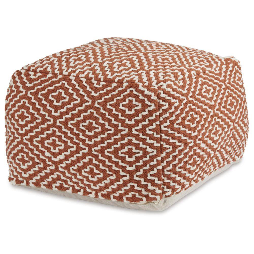 Handwoven Red and White Geometric Pouf