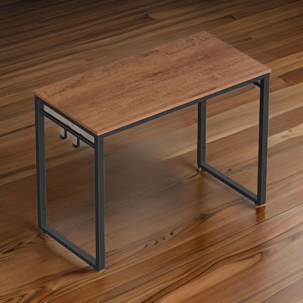 Benjara 19.5 in. Rectangular Brown Wood Top Office Desk Table with Black Steel Legs