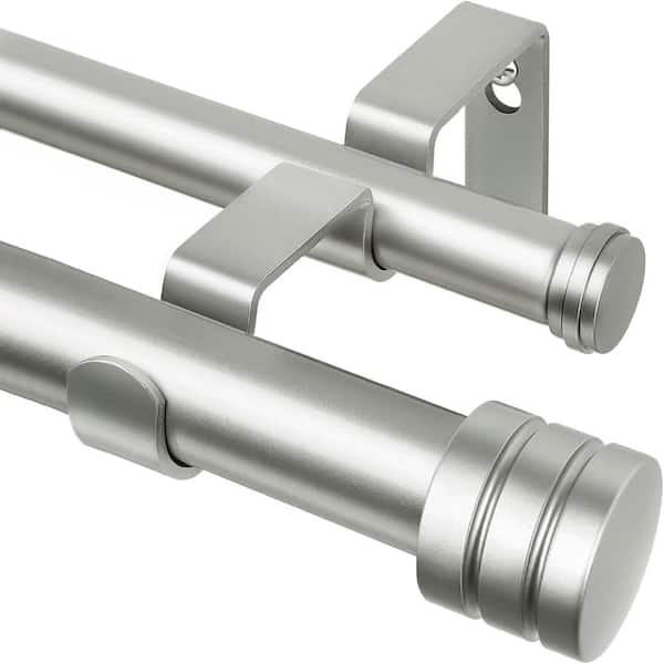 1 Inch Adjustable Double Curtain Rod 140–195 Inches, Heavy Duty Drapery Rod with Classic Cap Finials- Silver