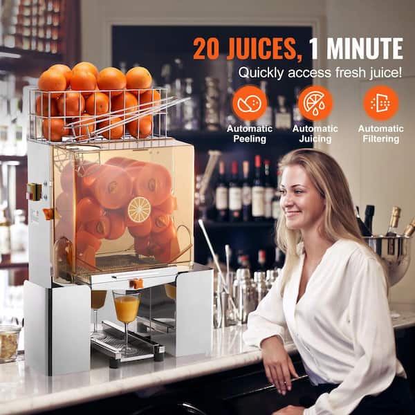 Commercial Orange Juicer Machine, 120 W Automatic Juice Extractor, Stainless Steel Squeezer for 20 Oranges/Minute