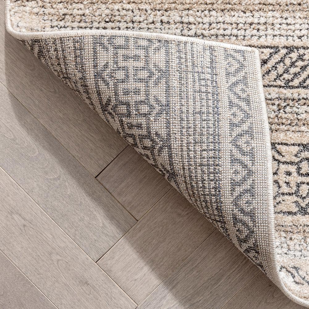 Beige Geometric High-Low Synthetic Rectangular Area Rug