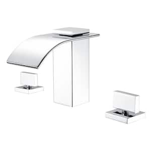 Waterfall Double Handle Tub Deck Mount Roman Tub Faucet with Valve in Chrome