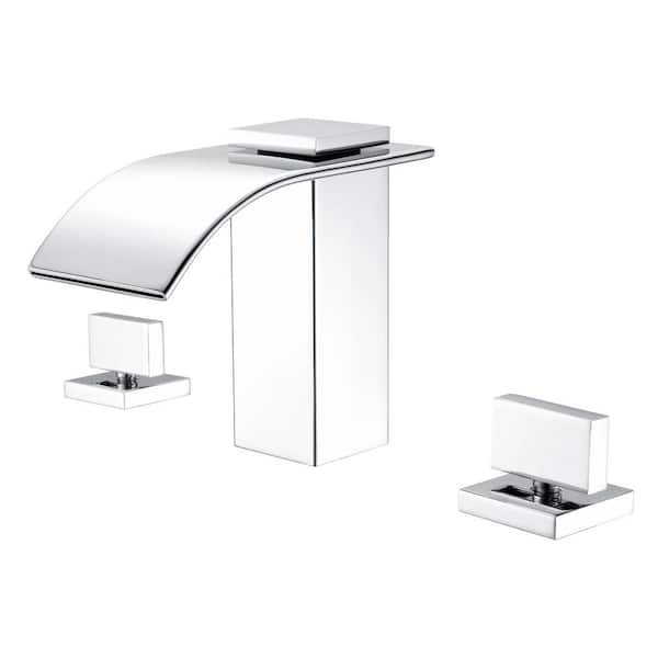 SUMERAIN Waterfall Double Handle Tub Deck Mount Roman Tub Faucet with Valve in Chrome