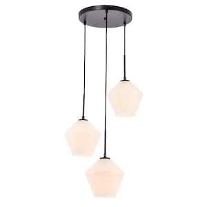 Timeless Home Grant 3-Light Black Pendant with Frosted Glass Shade