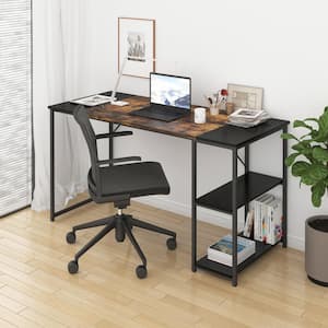 Dembe 55 in. Rectangular Brown/Black Particle Board Computer Writing Desk with 2-Storage Shelves