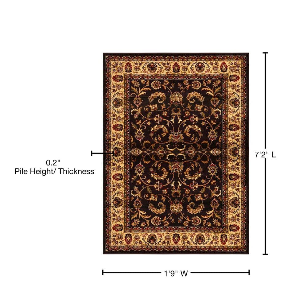 Brown Ivory Traditional Ornate Damask Runner Rug