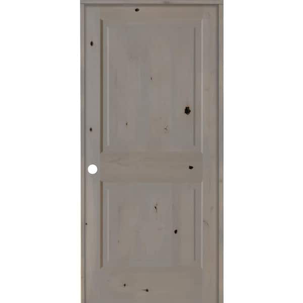 Krosswood Doors 36 in. x 80 in. Rustic Knotty Alder 2-Panel Right Handed Grey Stain Wood Single Prehung Interior Door with Square Top