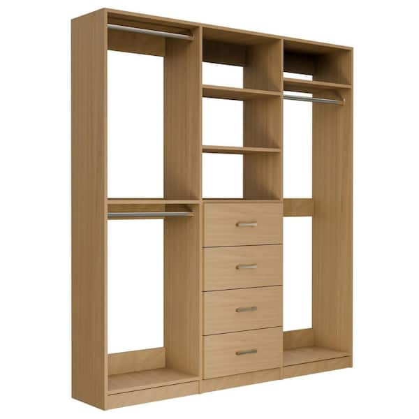 Alto Collection 72 in. W Oak Wall Mounted Double Hang, 4-Drawer and Tall Hang Wood Closet System
