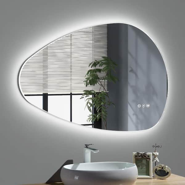 32 in. W x 22 in. H Irregular Frameless LED Dimmable Wall Bathroom Vanity Mirror