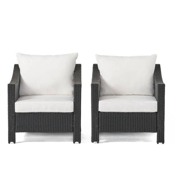 Wicker Iron Outdoor Lounge Chairs Armchair with Water Resistant Cushions, Black