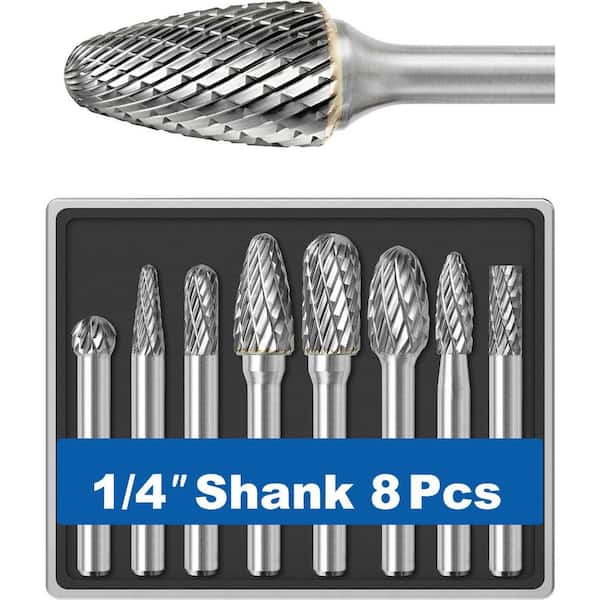 MYWISH 1/4 in. Tungsten Carbide Rotary Bit, Carbide Burr Assortment (8-Piece)