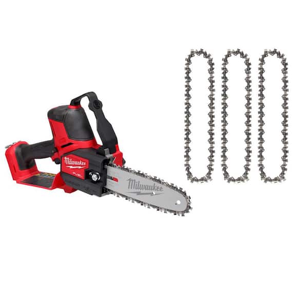 M18 FUEL 18V Lithium-Ion Brushless Battery 8 in. HATCHET Mini Pruning Saw (Tool Only) w/ 8 in. Chainsaw Chain (3 Pack)