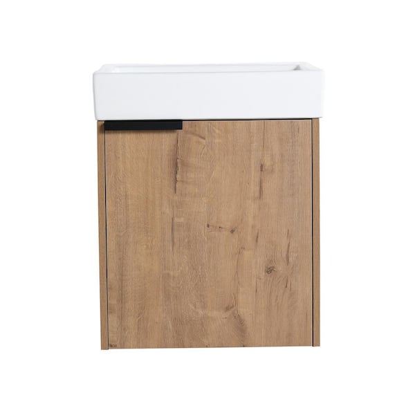 Boosicavelly 18.98 in. W x 14.96 in. D x 22.83 in. H Single Sink Wall-Mounted Bath Vanity in Imitative Oak with White Ceramic Top