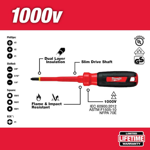 1000-Volt Insulated Screwdriver Set and Case with 7-in-1 Wire Strippers Pliers (10-Piece)