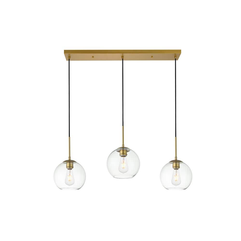 Timeless Home Blake 3-Light Brass Rectangular Pendant with 7.9 in. W x 7.1 