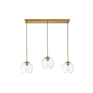 Timeless Home Blake 3-Light Brass Rectangular Pendant with 7.9 in. W x 7.1 in. H Clear Glass Shade