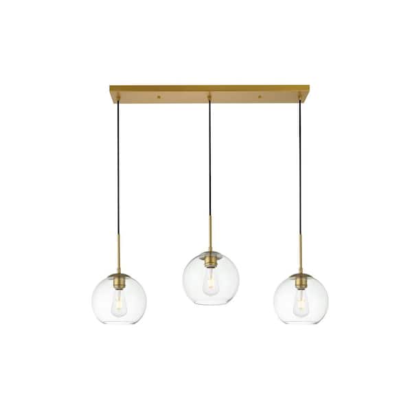 Unbranded Timeless Home Blake 3-Light Brass Rectangular Pendant with 7.9 in. W x 7.1 in. H Clear Glass Shade